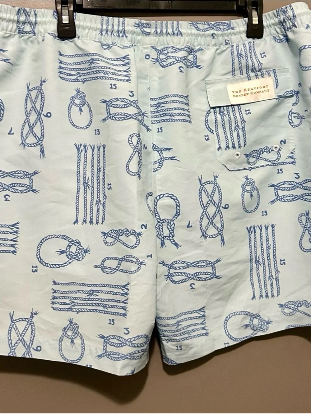 The Beaufort Bonnet Company Light Blue Nautical Swim Trunks Rope Print NWT XL